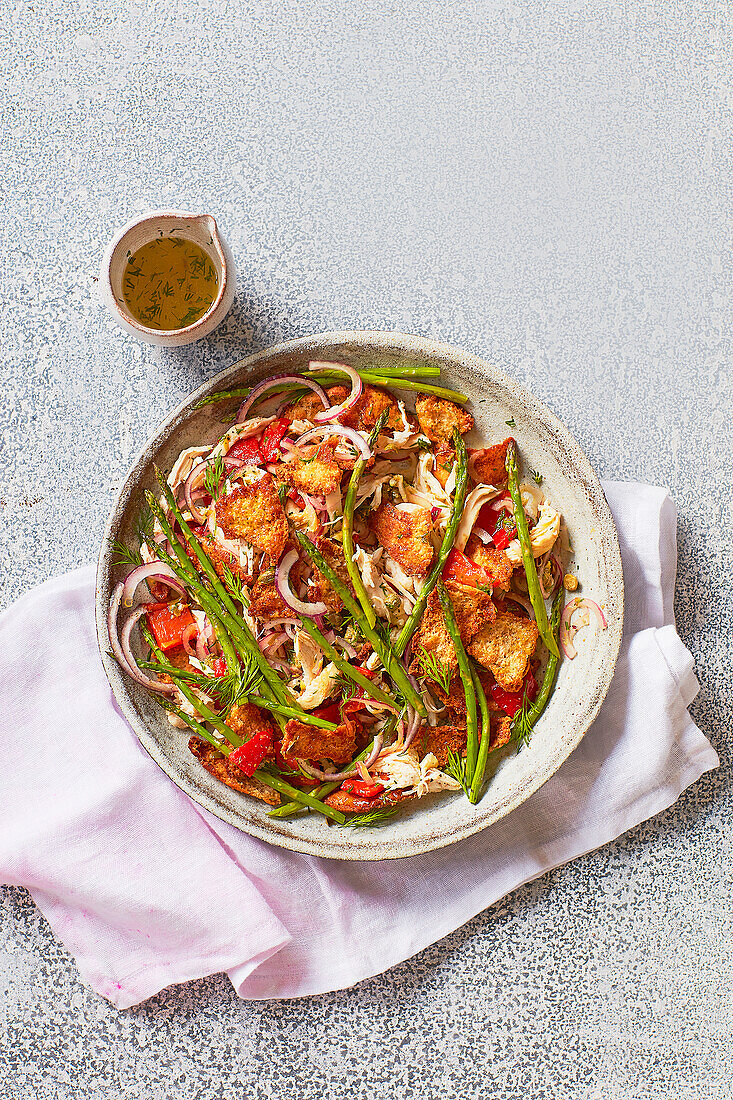 Roast chicken and asparagus panzanella