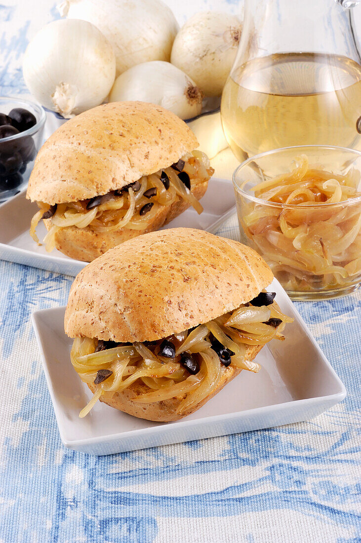 Sandwich with pickled onion and olives