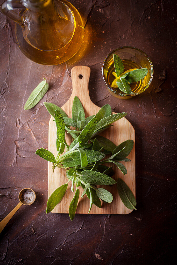 Fresh sage leaves and olive oil