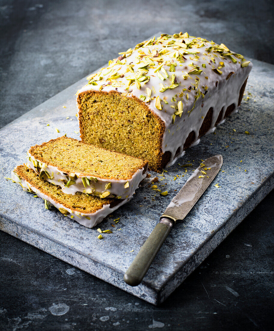 Pistachio and lime loaf cake