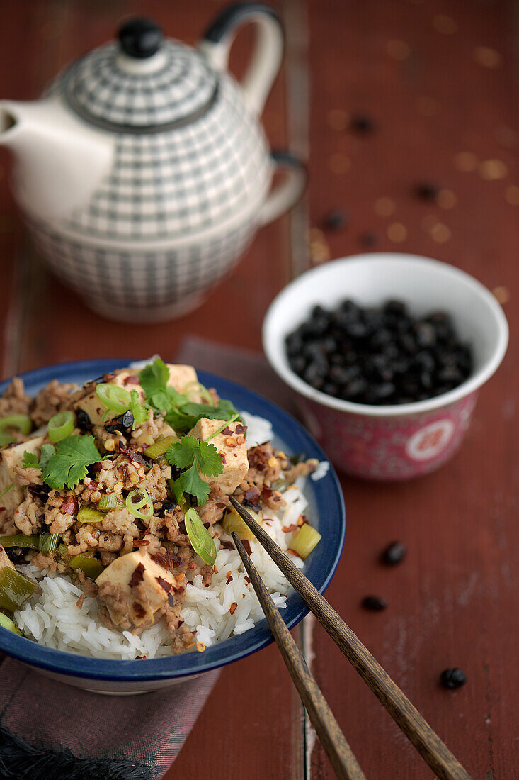 Chinese fried tofu with rice