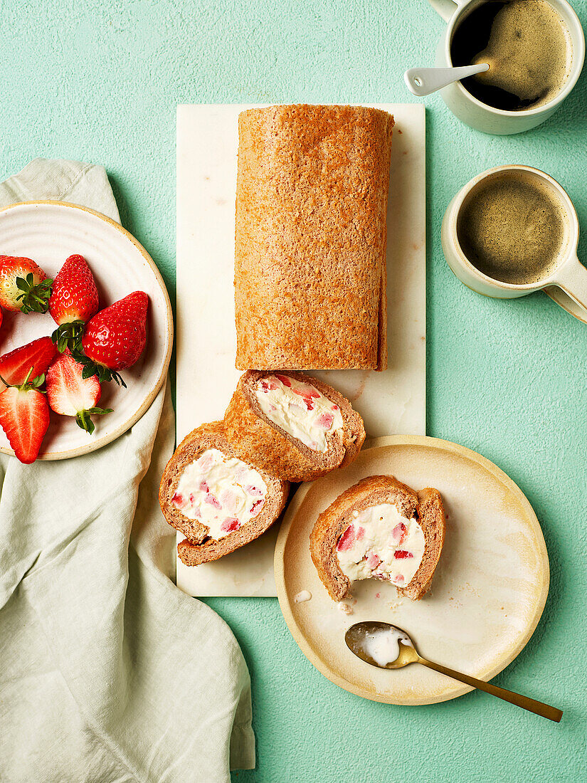 Strawberry and raspberry arctic roll