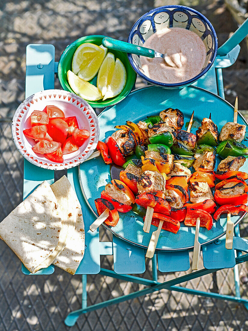 Traffic light chicken shish kebabs