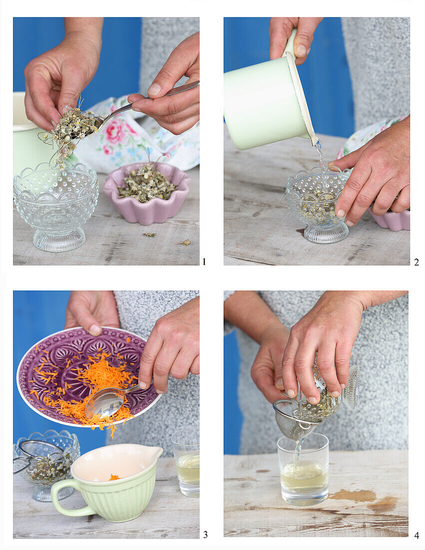 Instructions for making a daisy mask with egg white and carrots
