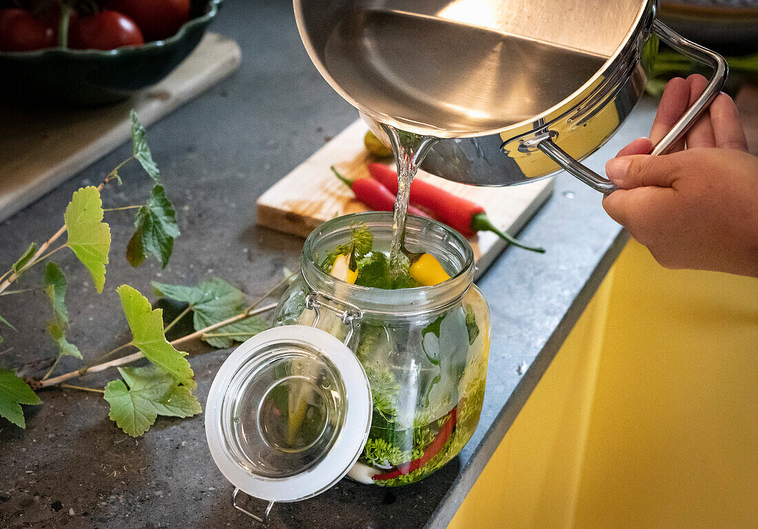 Pickled cucumbers with chilli, garlic and dill