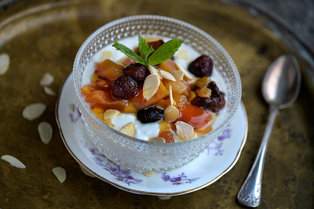 Chaikompot with dried fruit and yoghurt