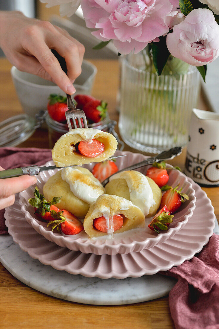 Dumplings with strawberry filling (Poland)