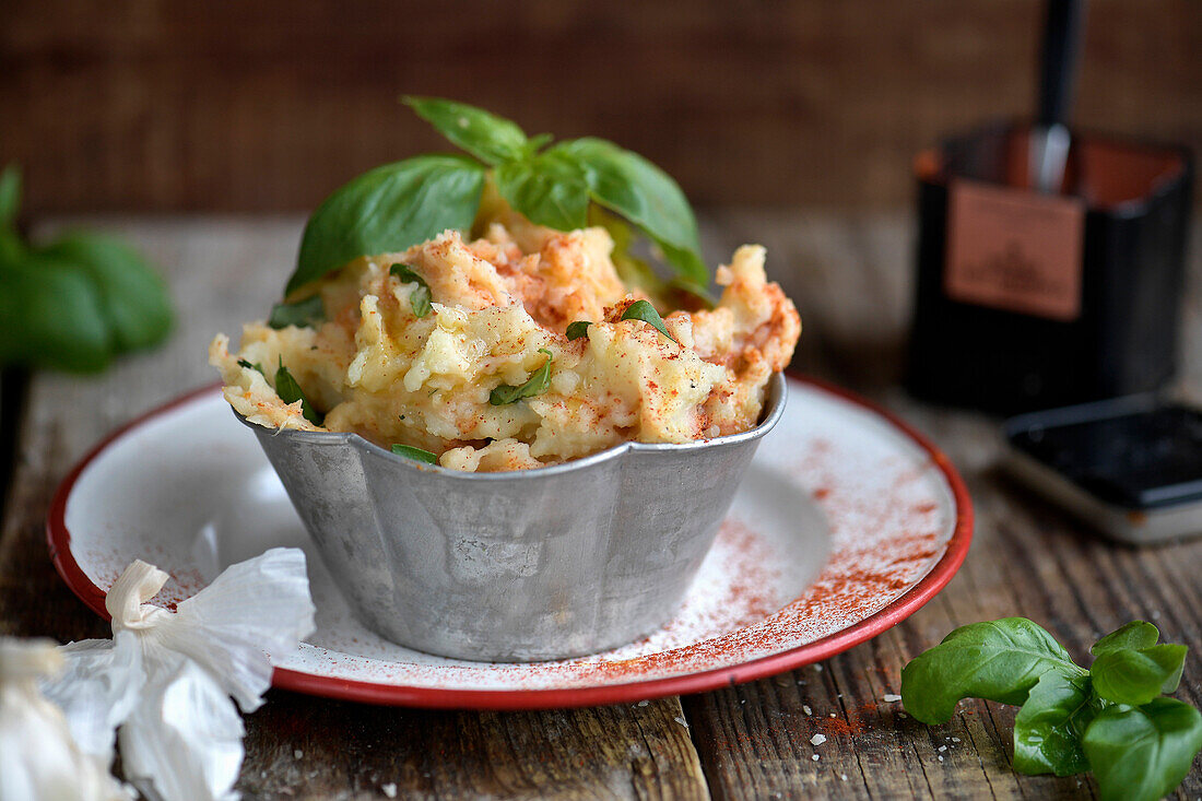 Mashed potatoes with peppers and basil