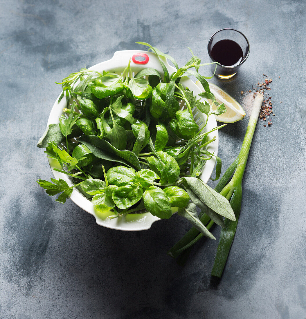 Ingredients for vegan herb salad