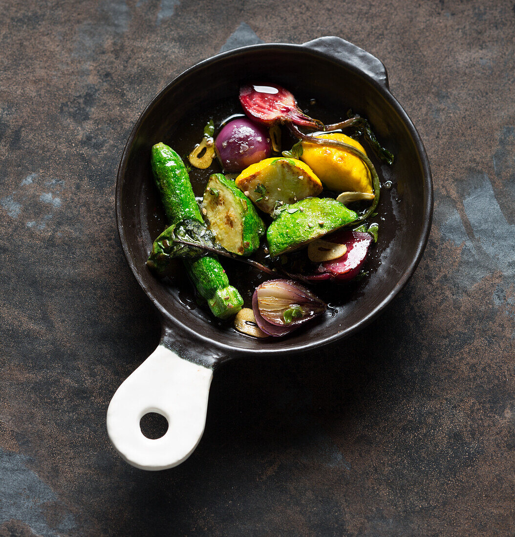 Sauteed Mini-vegetables in a pan