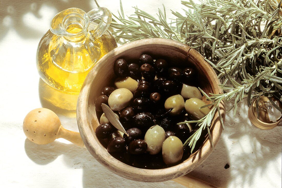 Green and Black Olives with Rosemary