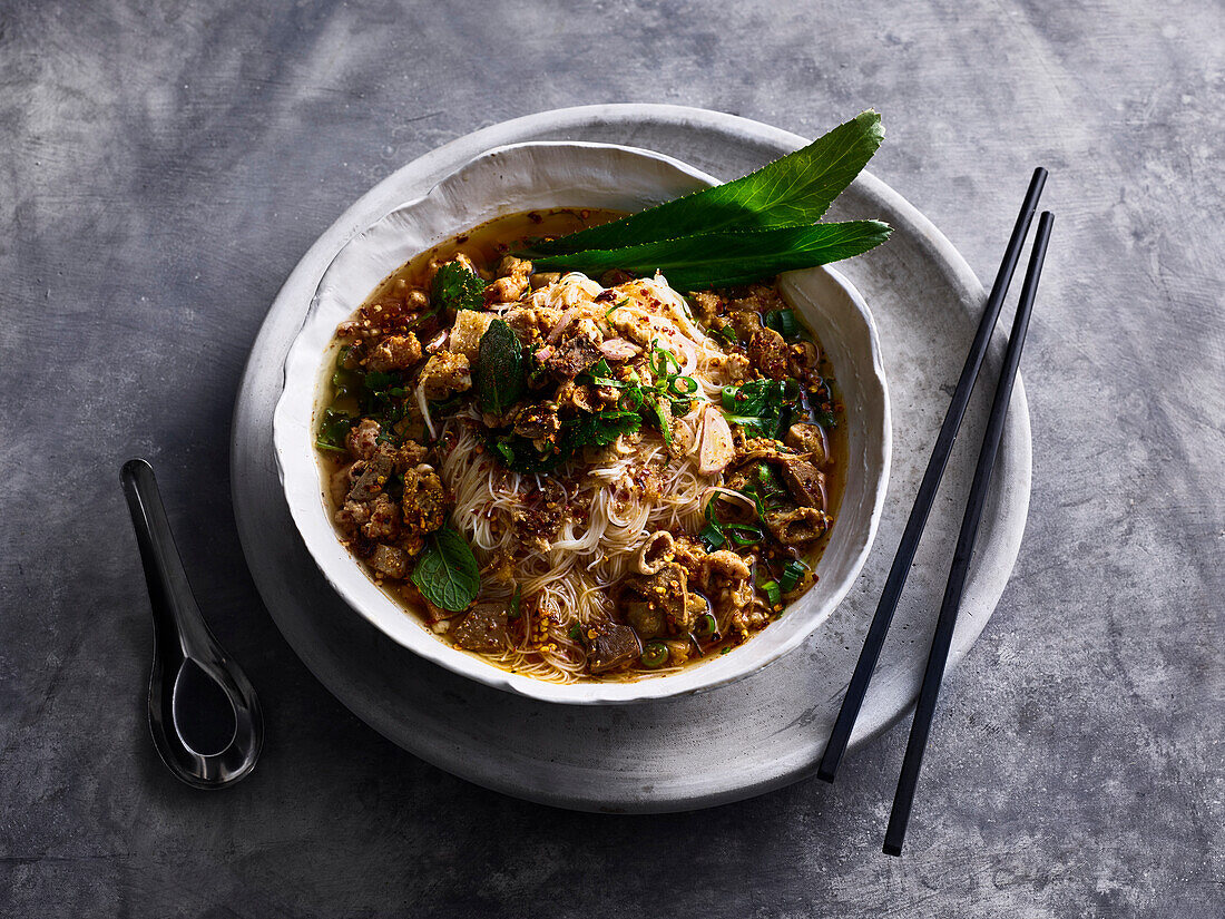 Guay Tiew Larpb (Noodle soup, Thailand)