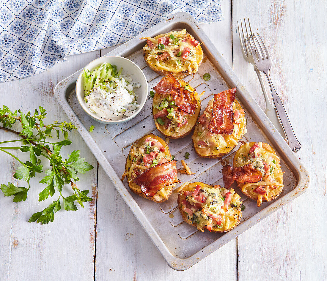 Baked potatoes with bacon