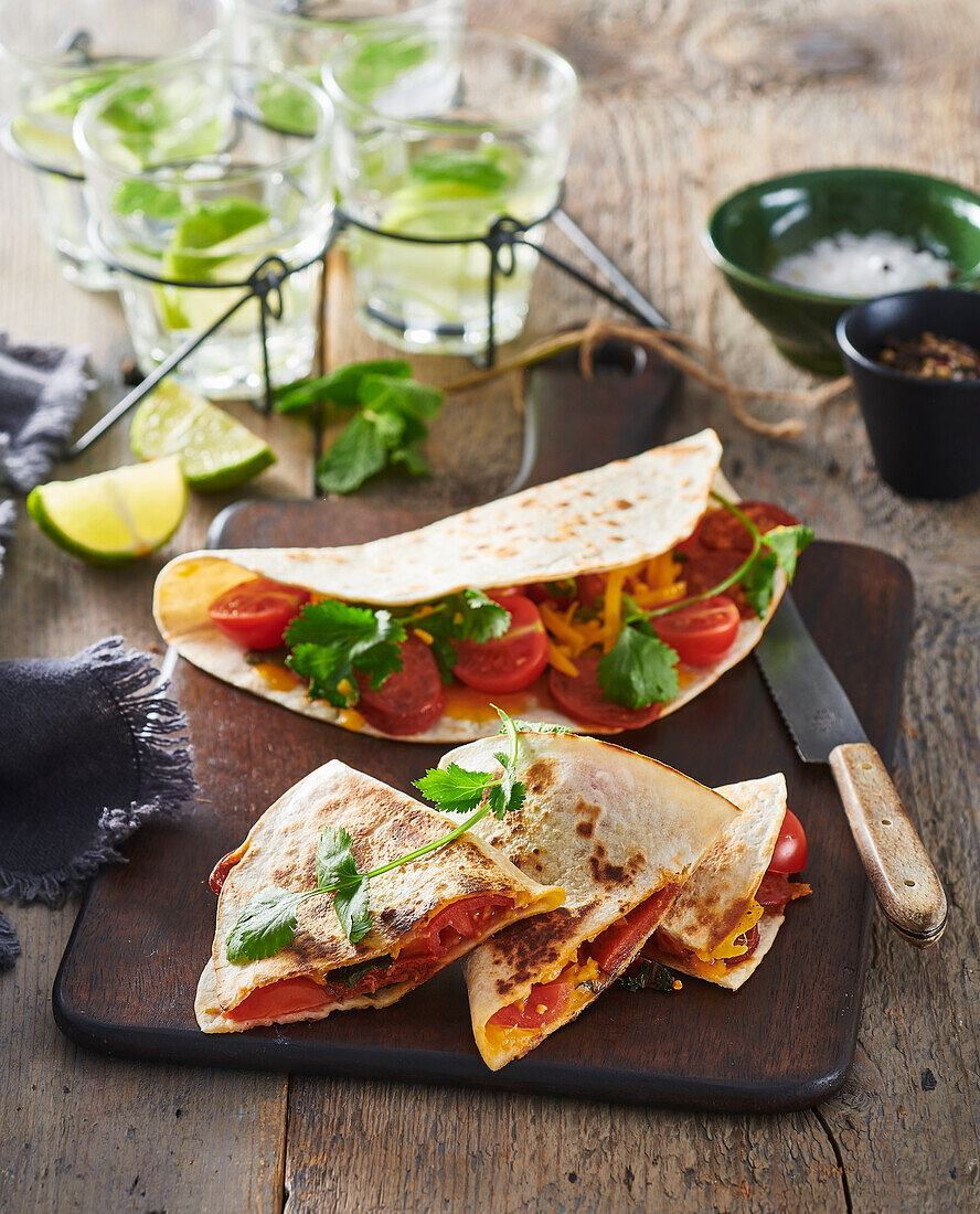 Chorizo and tomato quesadilla