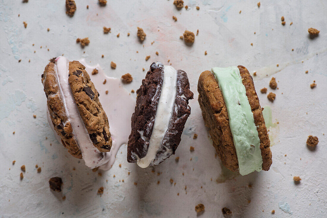 Overhead view of homemade ice cream sandwiches