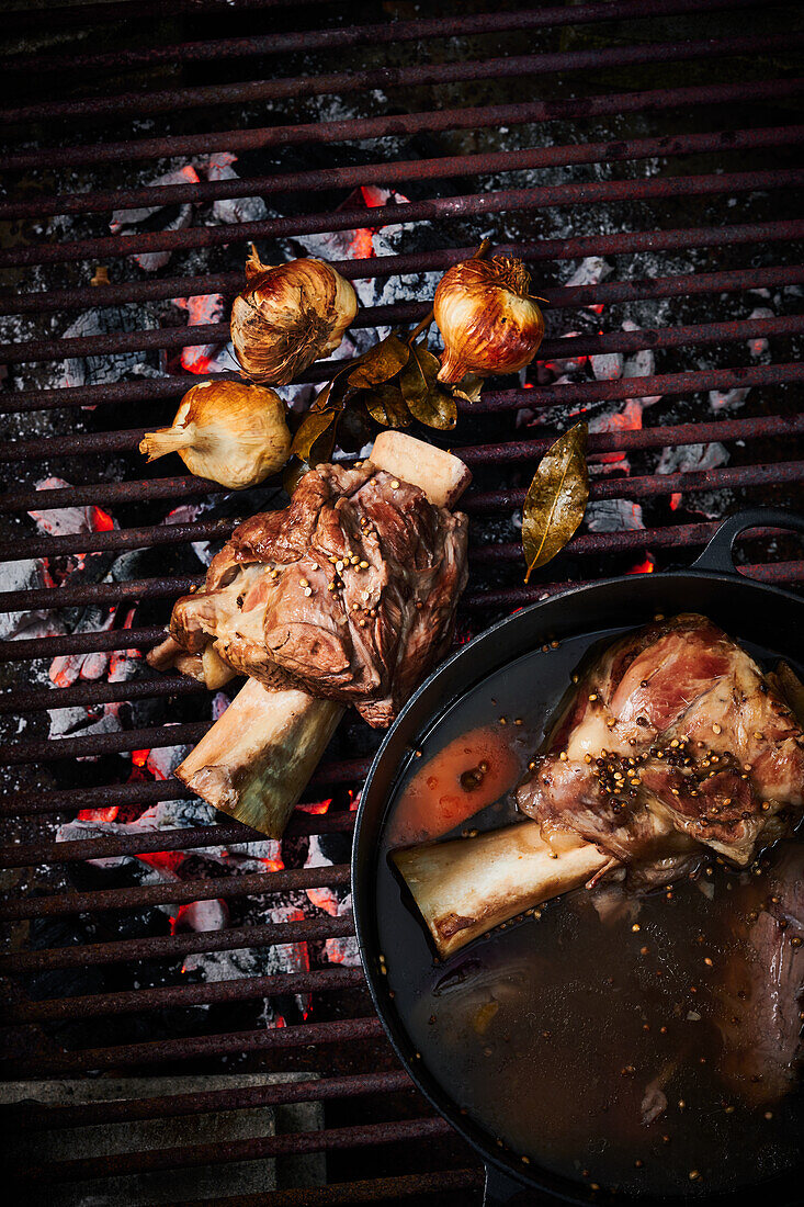 Grilled veal shanks braised in rosé wine