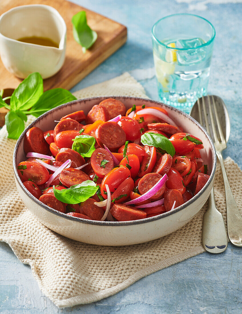 Tomato salad with chorizo