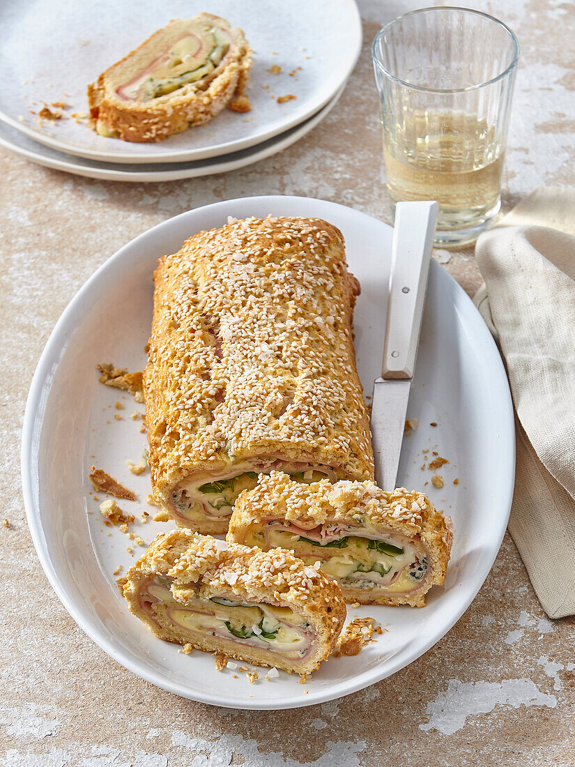 Savoury ham, cheese and spinach roll