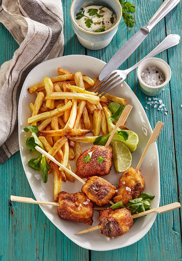 Fisch im Bierteig mit Pommes frites