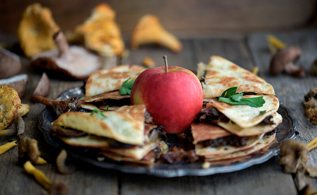 Mushroom quesadilla with Västerbotten cheese