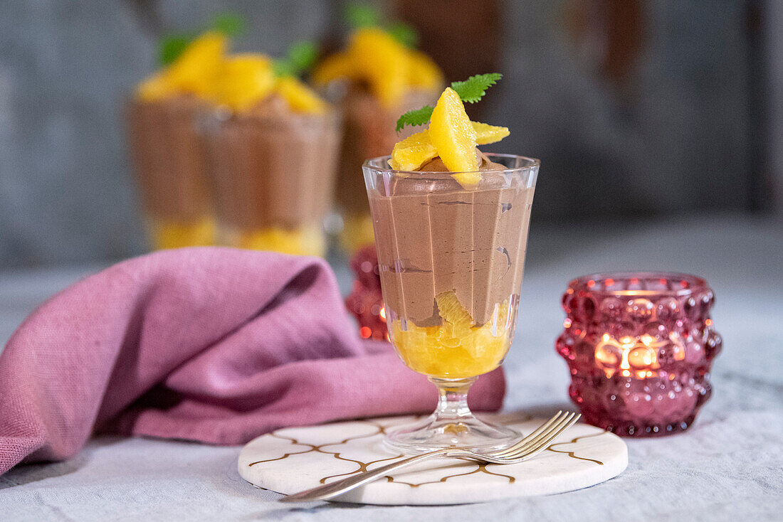 Chocolate mousse with oranges