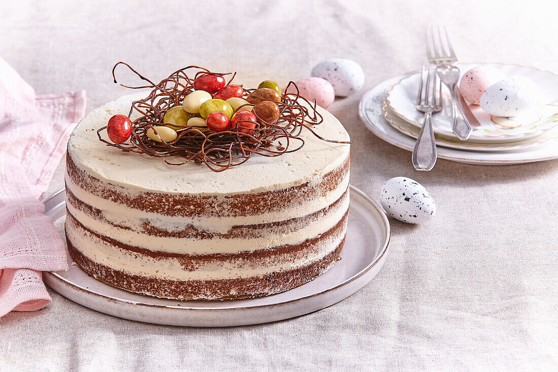 Easter cake with chocolate eggs
