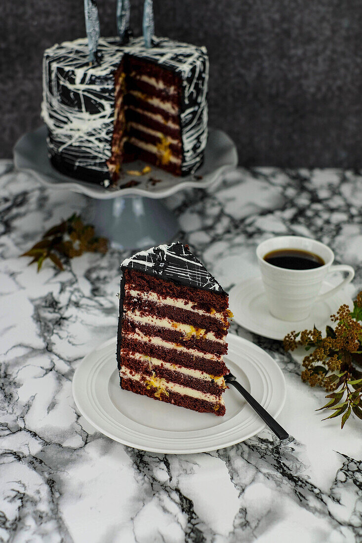 Orange-Mascarpone-Red Velvet Cake for Halloween