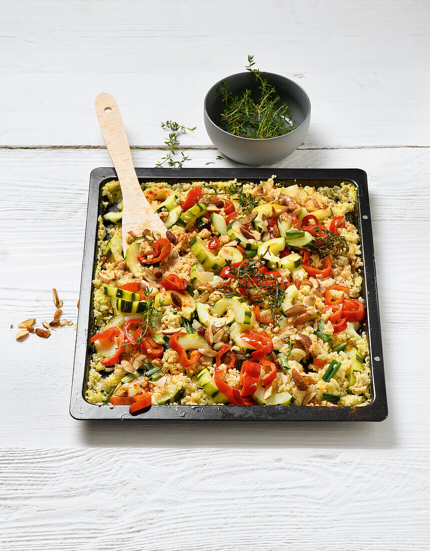 Braised cucumber and millet with almonds