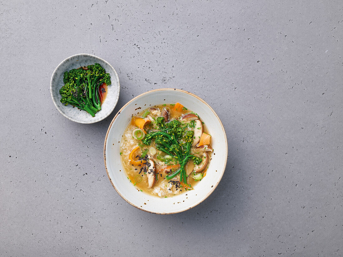 Zosui with broccoli and carrots (rice soup, Japan)