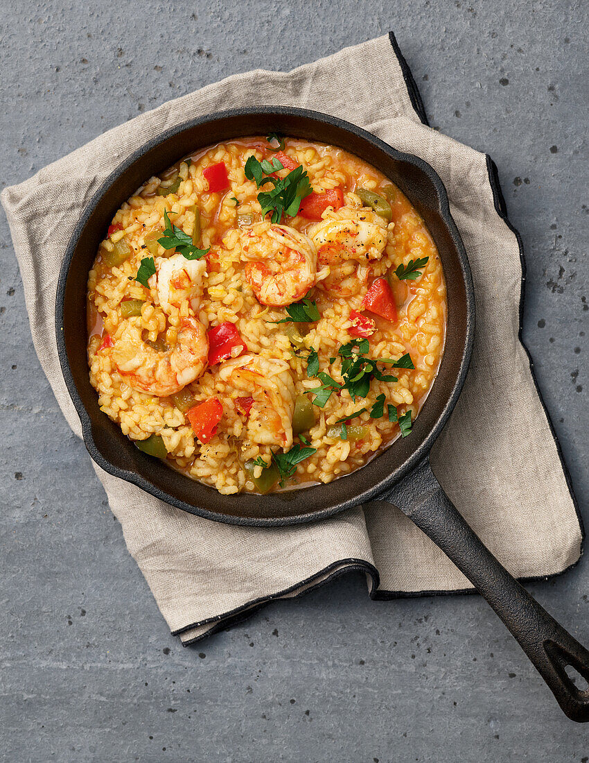 Arroz caldoso with prawns (Spain)