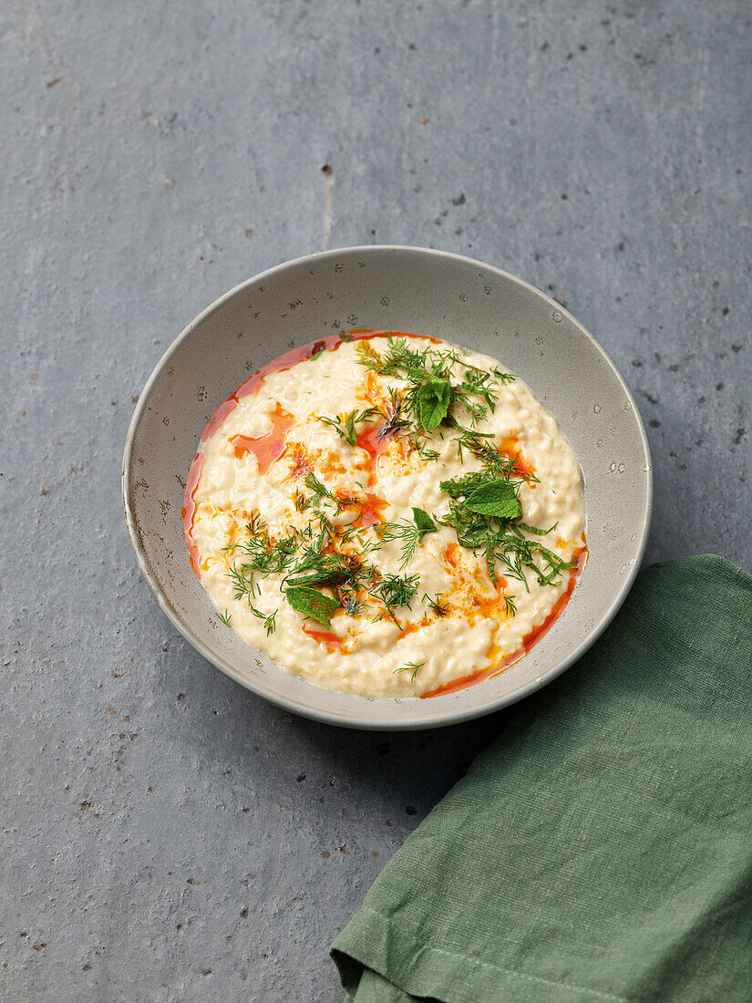 Turkish alpine soup with yoghurt and pepper butter