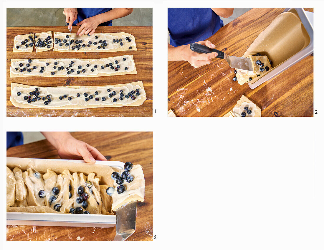 Preparing buttermilk bread with blueberries