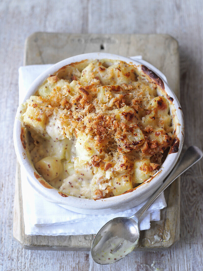 Parsnip and potato casserole with honey and mustard