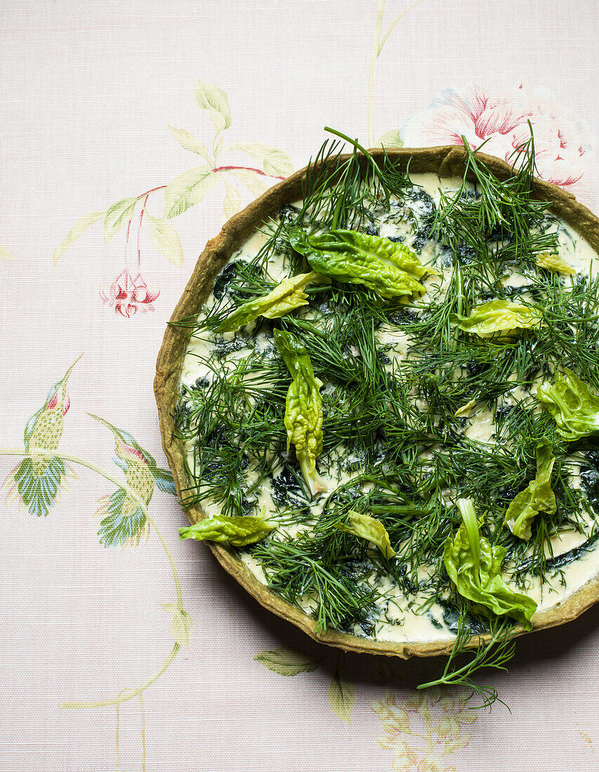 Eel Tart with spinach and dill