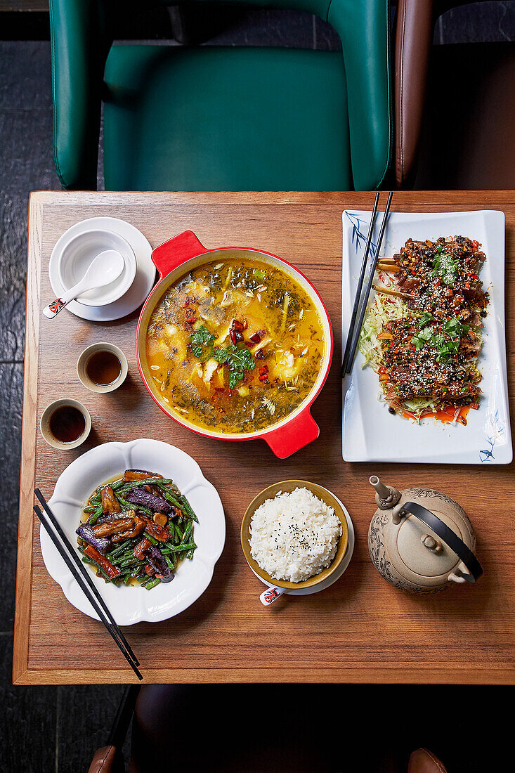 Chinese dishes in a restaurant