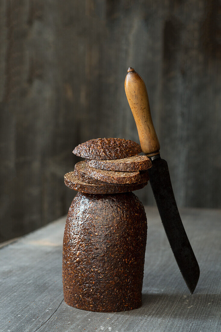 Rustic bread, partly sliced