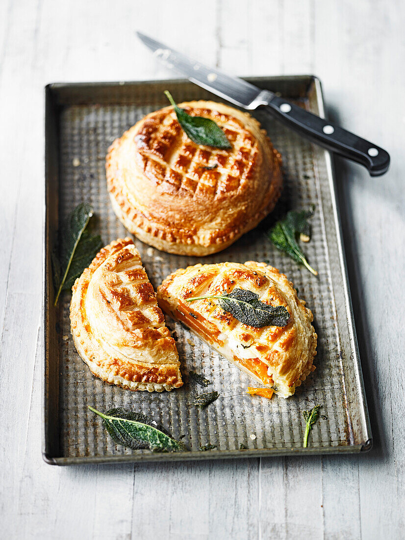 Pithivier with olives, butternut squash, and Gruyere cheese