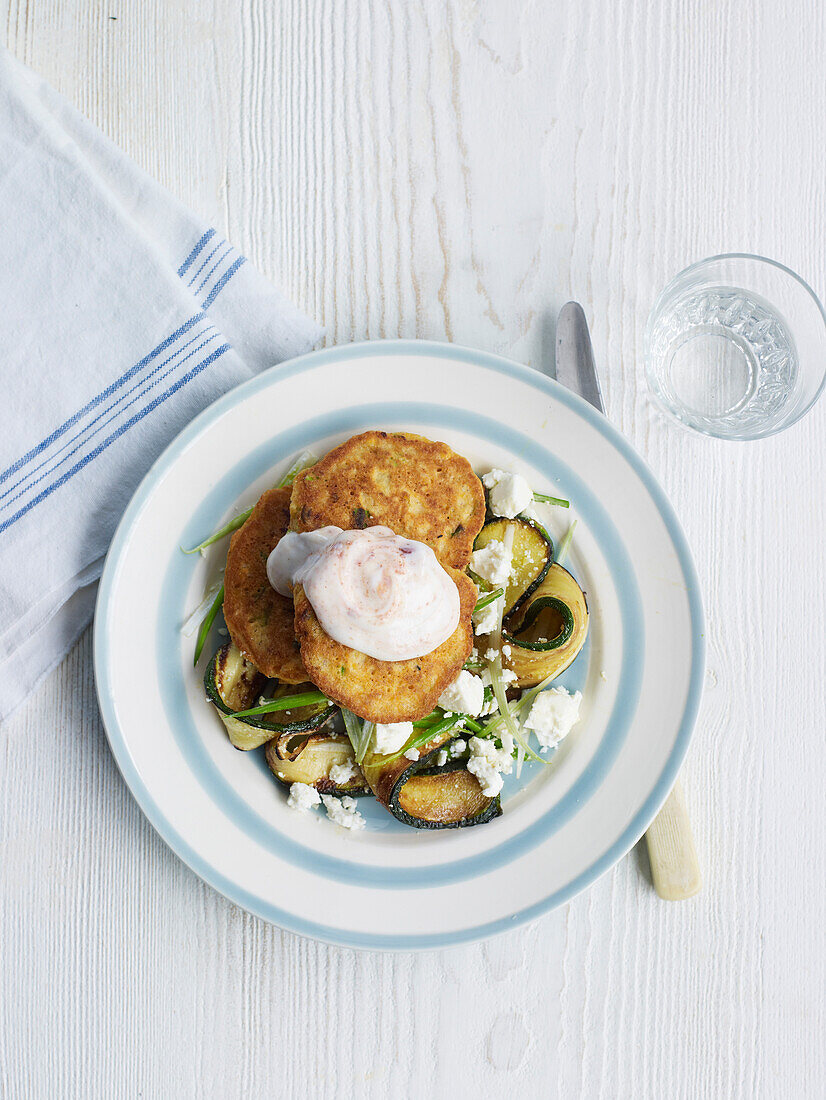 Chickpea fritters with zucchini salad