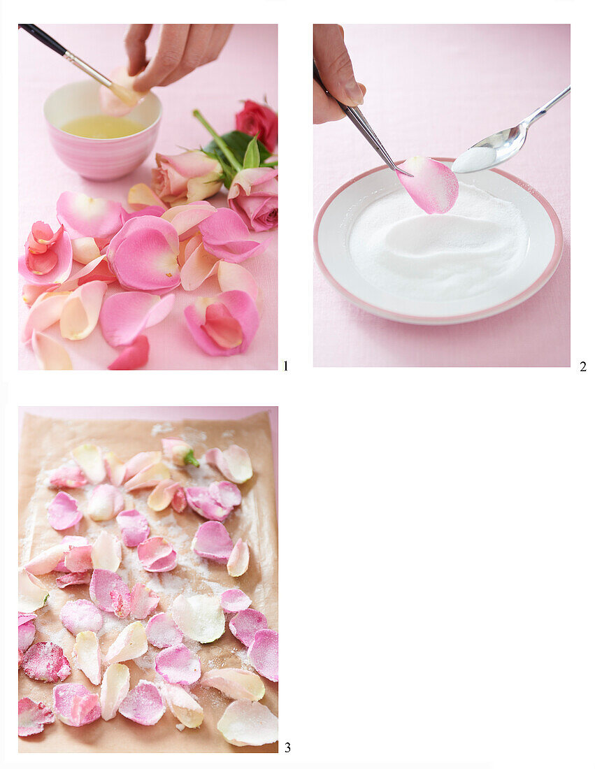 Candied rose petals for cake decoration