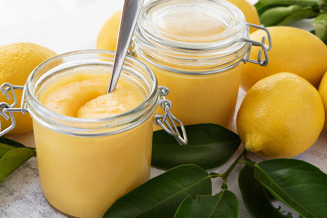 Lemon curd in preserving jars
