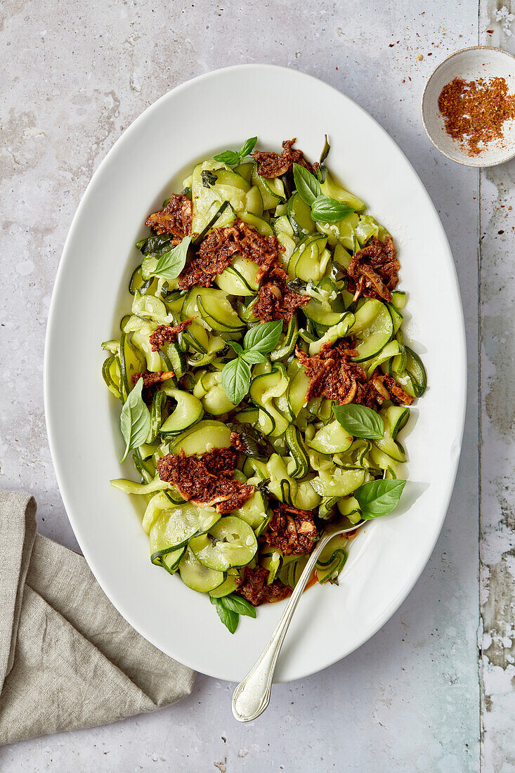 Zucchini with Harissa, Lemon and Basil