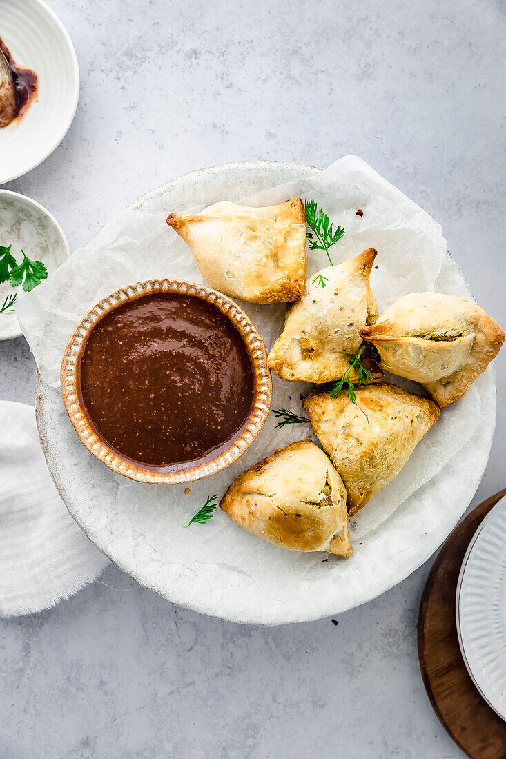 Samosas mit Tamarindensauce (Indien)