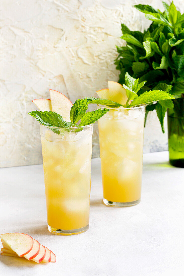 Apple Mint Julup drink served on a white table for summer