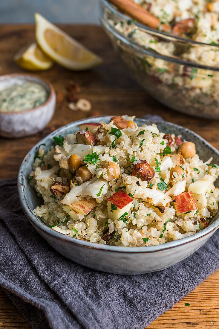 A bowl of cauliflower and quinoa salad