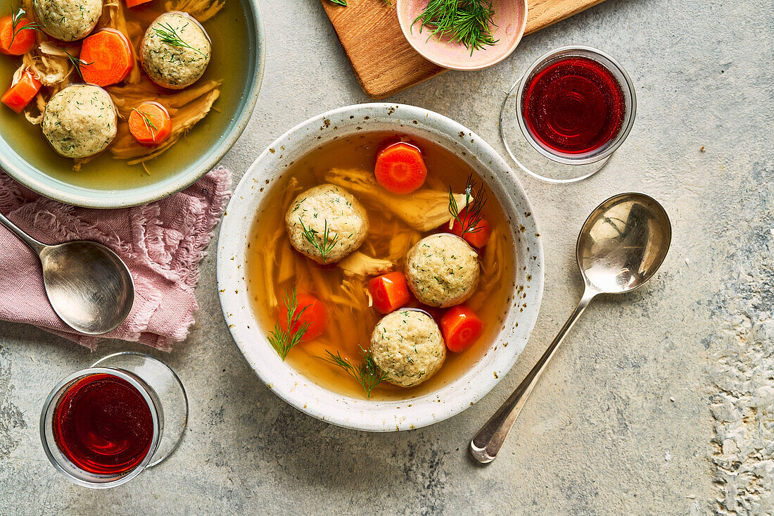 Passover Chicken Soup with Horseradish Dill Mazzo Dumplings (Jewish Cuisine)