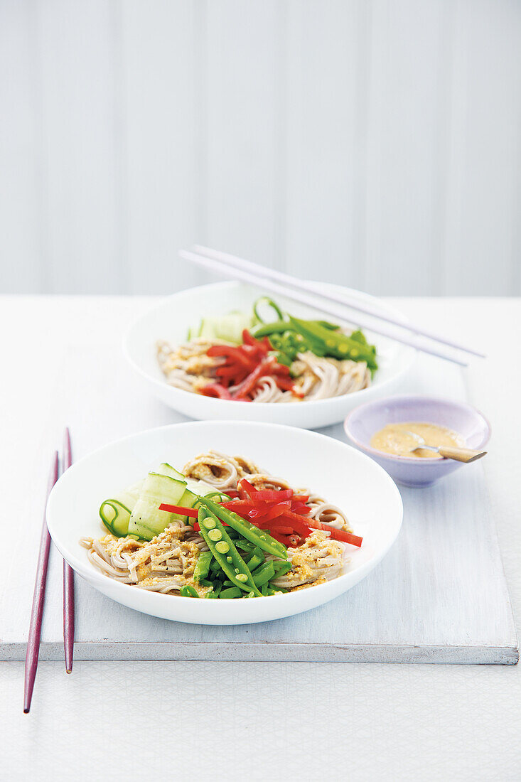 Japanese noodles with vegetables and sesame dressing