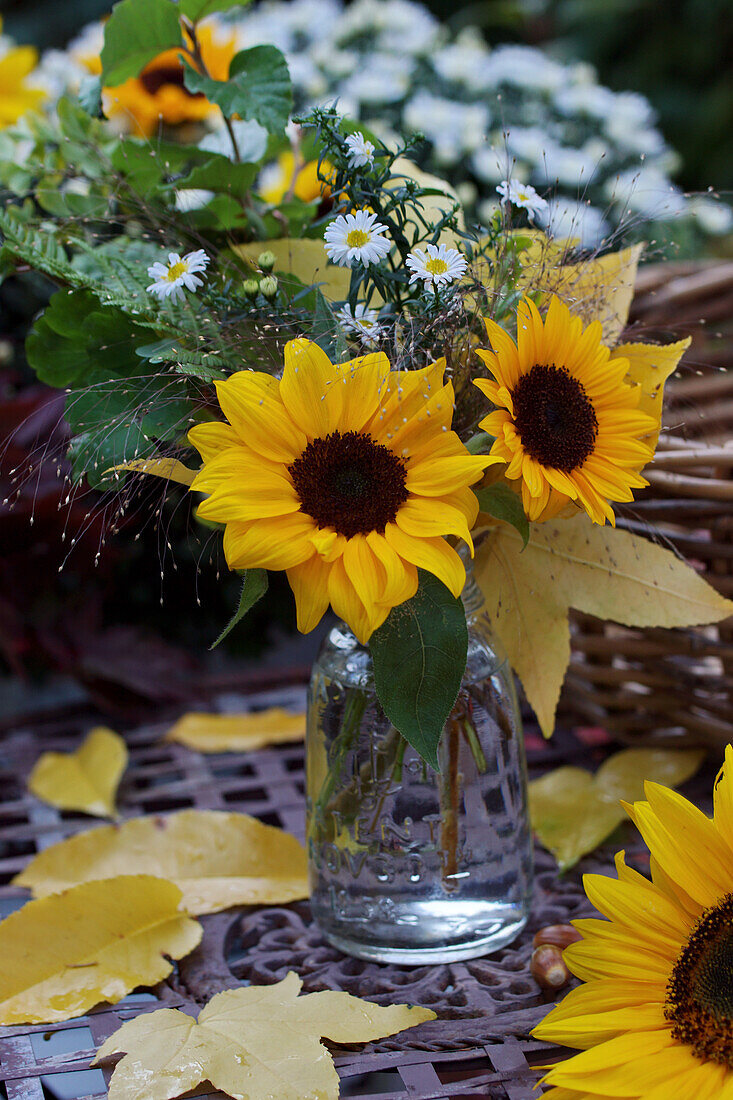 Bouquet of summer flowers with sunflowers