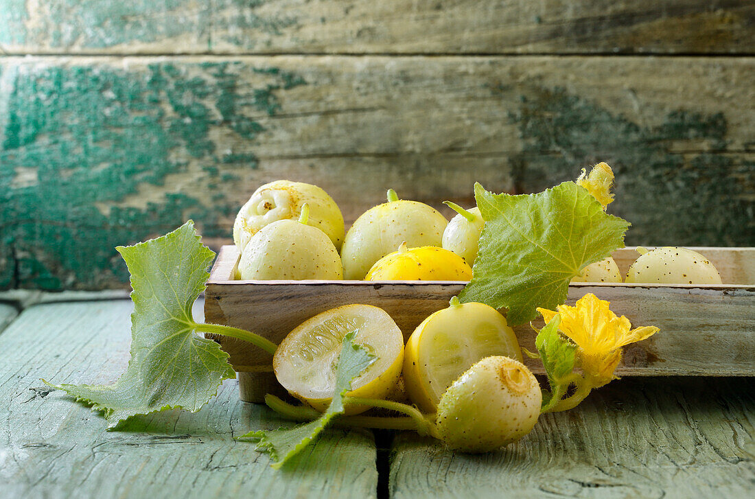 Lemon cucumbers with leaves