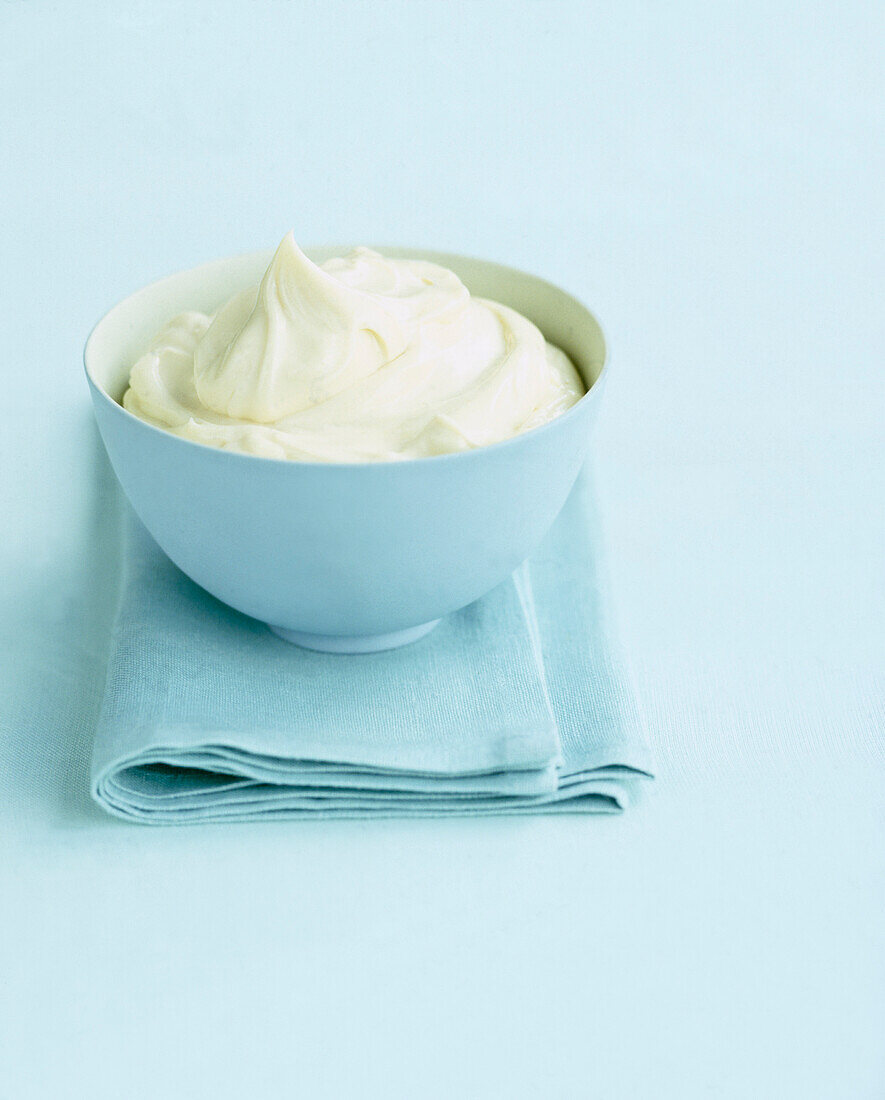 Classic mayonnaise in light blue bowl