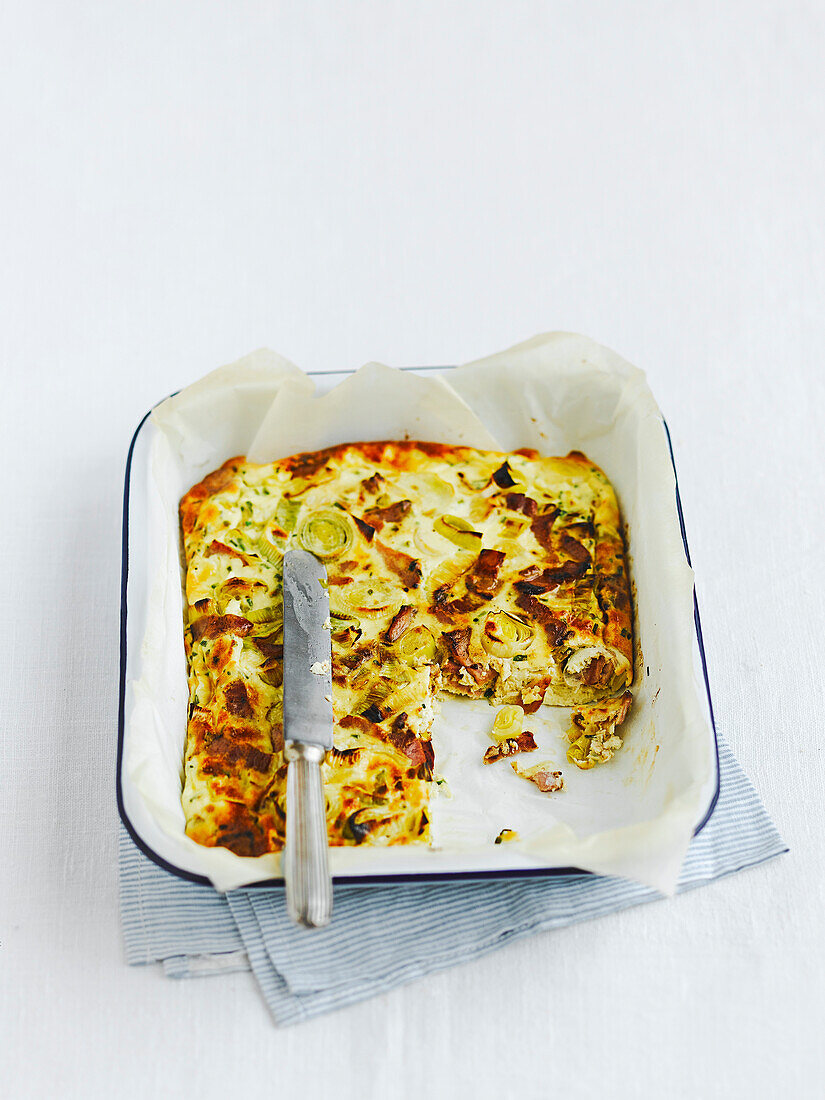 Frittata with bacon and ricotta baked in the oven